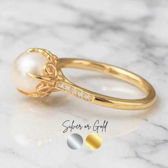 Jewelry - “Gwendolyn” Pearl Ring Gold OR Silver